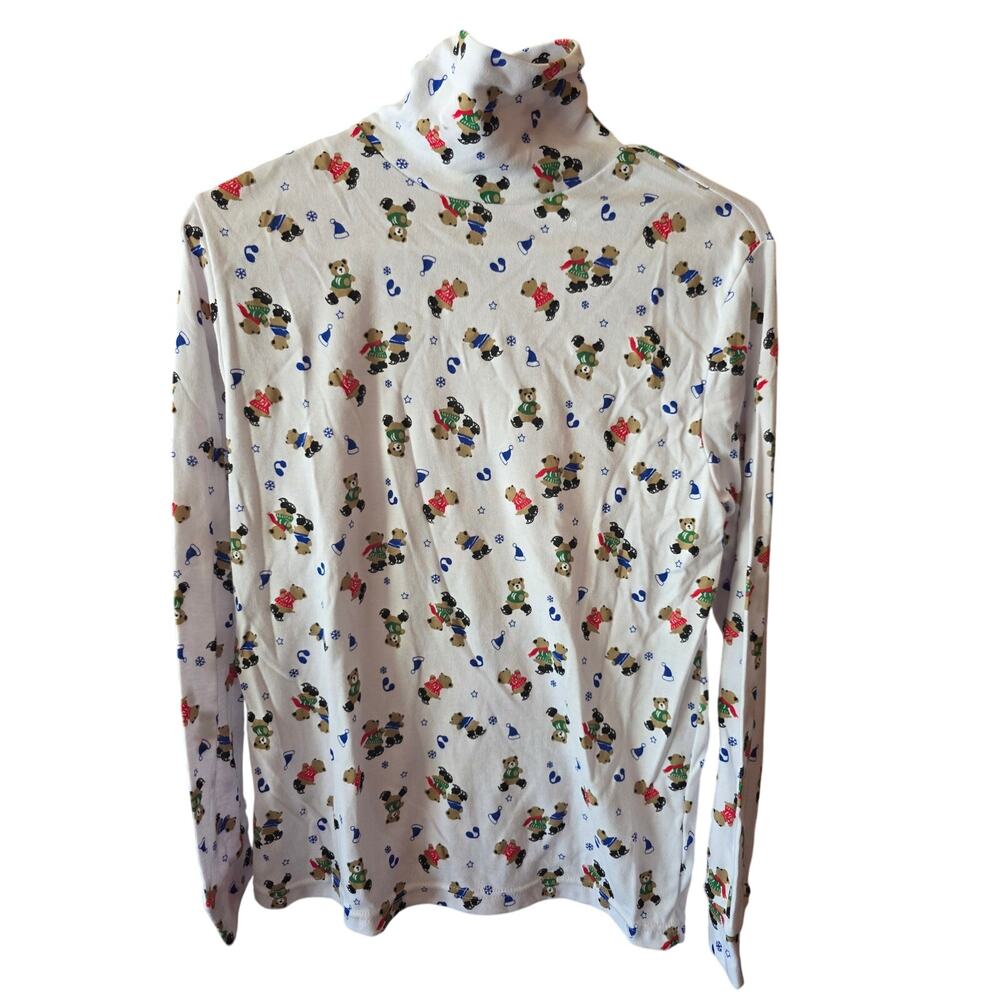 Vintage Nutcracker Turtle Neck Christmas Bear Print Top M Womens‎ 90's White